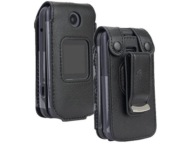 Leather Case Screen Cover Belt Clip for Alcatel Go Flip 4, TCL FLIP Pro Classic