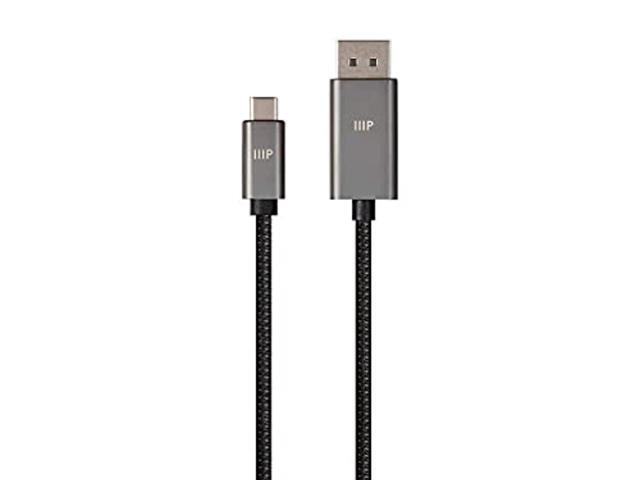 Monoprice Bidirectional USB Type-C to DisplayPort Cable - 6 Feet - Black 4K@60Hz, Easy Plug and Play, Nylon-Braided Jacket