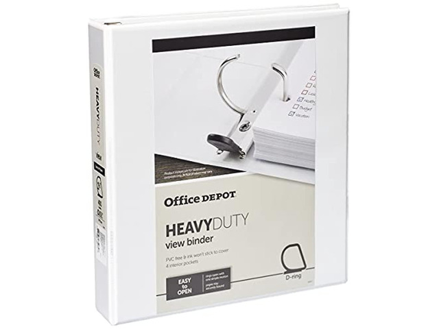 office depot brand heavy-duty view 3-ring binder, 1 1/2' d-rings, 49% recycled, white