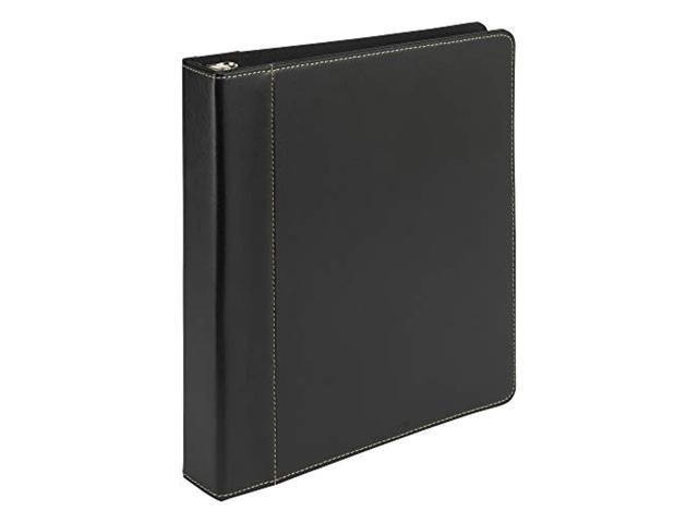 Samsill 1' Contrast Stitch Leather 3 Ring Binder, Portfolio Organizer, 3 Ring Binder, (8.5 x 11), Holds 200 Sheets, Black