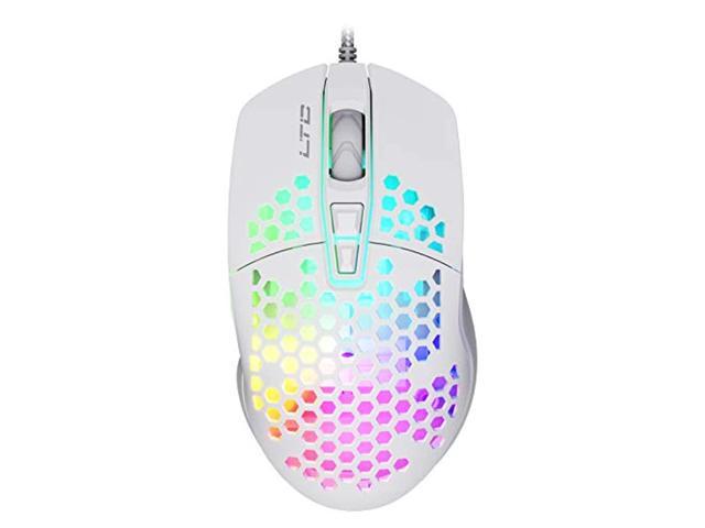 ltc circle pit hm-001 rgb gaming mouse with lightweight honeycomb shell, adjusted 6400dpi, 6 programmable buttons (white)