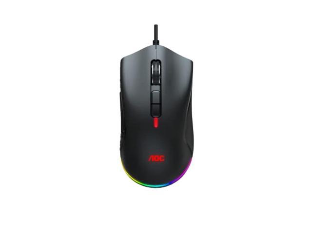 aoc gm530 gaming mouse with optical sensor, ergonomic shape, 16,000 real dpi, 7 light fx button-sync and customizable with aoc g-menu