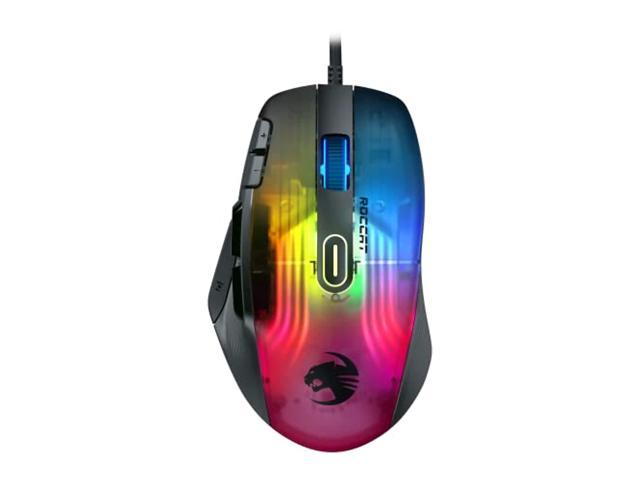 roccat kone xp pc gaming mouse with 3d aimo rgb lighting, 19k dpi optical sensor, 4d krystal scroll wheel, multi-button design, wired computer.