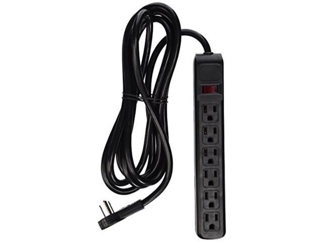 cablewholesale flat rotating plug, surge/modem protector, 6 outlet, plastic, power cord, 10', black (845-51w1-12210)