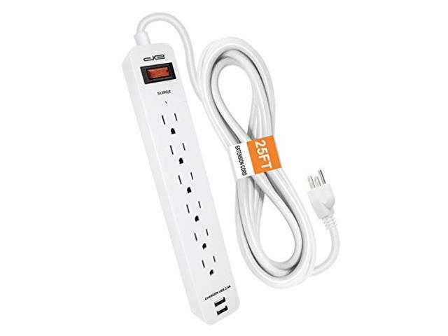 digital energy 6-outlet + 2 usb 1050 joule surge protector power strip with 25-ft long extension cord, white, ul listed
