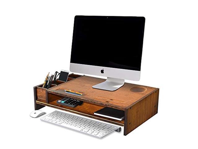 waytrim 2-tier bamboo monitor stand, wood computer monitor riser, wooden desk organizers with adjustable storage accessories shelf for imac.