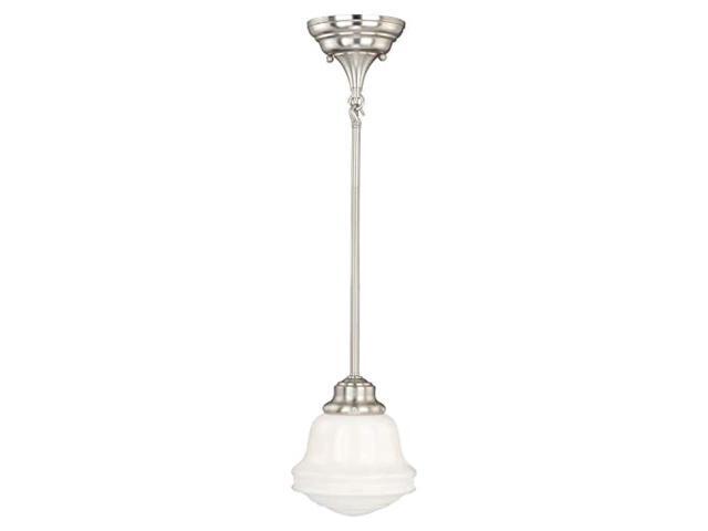 huntley satin nickel farmhouse schoolhouse mini pendant ceiling light white glass