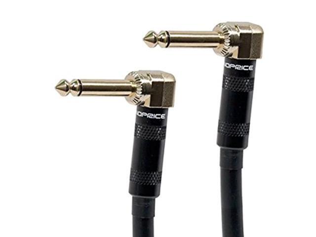 Monoprice Premier Series 1/4 Inch (TS) Right Angle Male to Right Angle Male 16AWG Audio Cable Cord - 10 Feet- Black (Gold Plated)