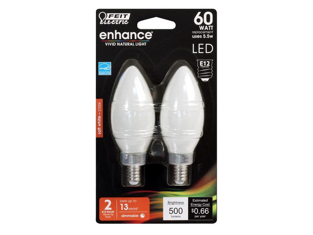 feit electric enhance blunt tip e12 (candelabra) filament led bulb soft white 60 watt equivalence