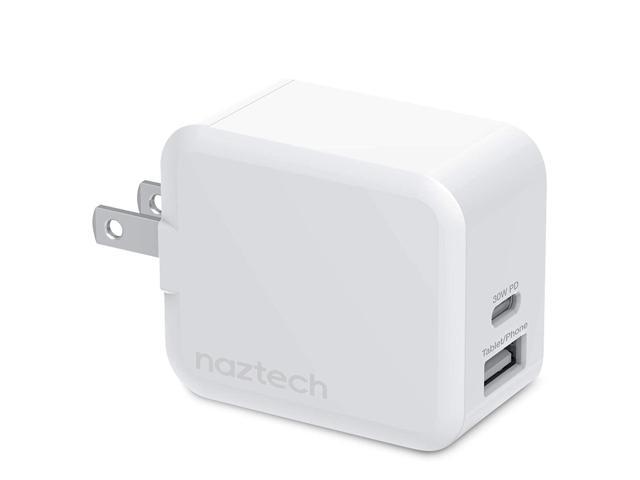 naztech 30w usb-c pd + 12w usb fast wall charger with foldable prongs [charge 2 devices at once] compatible for iphone 14/13/12/pro/pro max,...