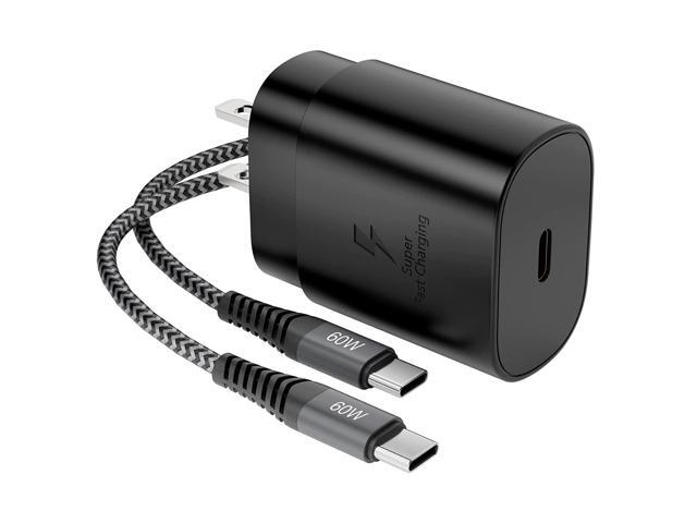 cabledeconn usb-c super fast charger 25w us standard plug power supply adapter with one usb-c to usb c male to male 60w 3a charge cable (black)