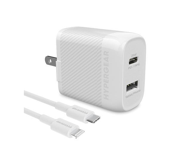 usb c charger, hypergear 25w pd dual fast wall charger, portable 25w usb-c pd/pps & 12w usb outputs + mfi certified usb-c to lightning cable...