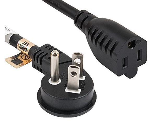 cable leader ultra low profile angle power extension cord nema 5-15p to 5-15r 16/3 awg sjt black (3 ft)