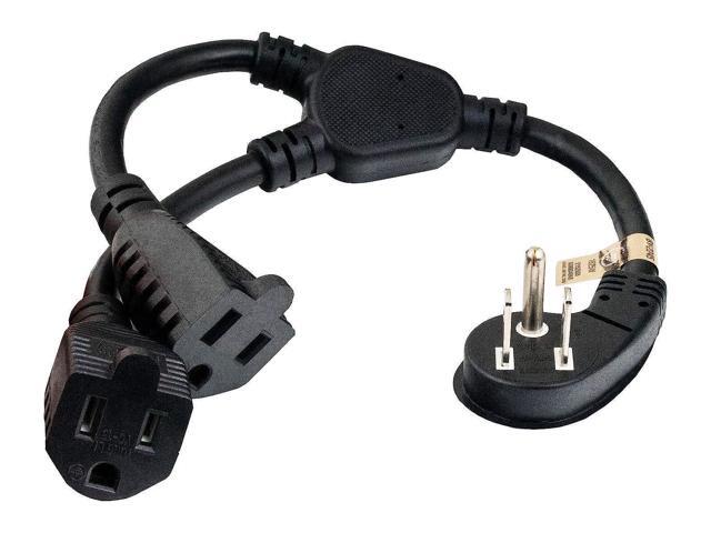 cable leader 14 inches ultra low profile power extension cord splitter cable 16 awg, 2 nema 5-15r to 1 nema 5-15p