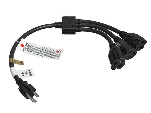 cable leader 3 outlet power extension splitter cord cable 5-15p to 5-15r x 3, 14 awg (1 pack, 1.5 ft)