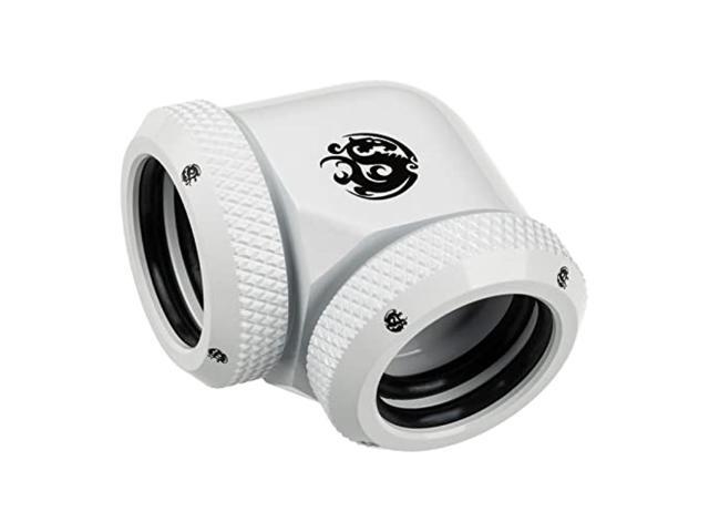 Bitspower Dual Enhance Multi-Link Adapter Fitting for 16mm OD Rigid Tubing, 90 Degree Angle, Deluxe White