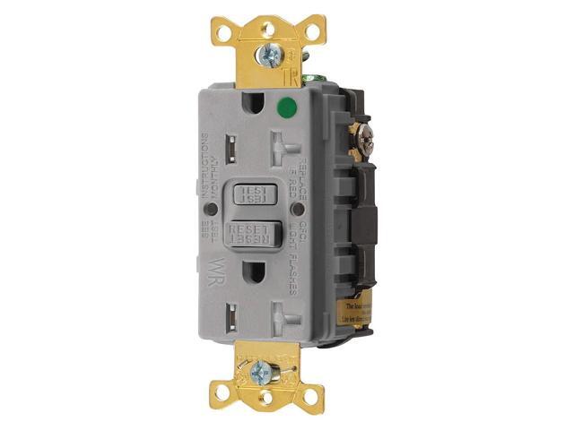 HUBBELL WIRING DEVICE-KELLEMS GFRTW83GRY GFCI Receptacle, 20A, 125VAC, 5-20R,