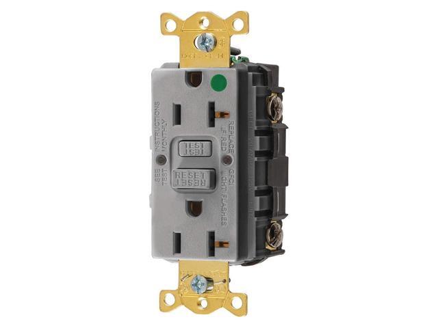 HUBBELL WIRING DEVICE-KELLEMS GFR83GRY GFCI Receptacle, 20A, 125VAC, 5-20R, Gray