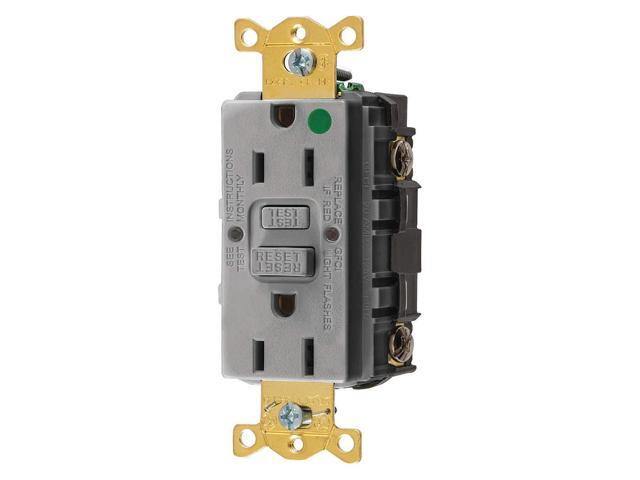 HUBBELL WIRING DEVICE-KELLEMS GFR82GRY GFCI Receptacle, 15A, 125VAC, 5-15R, Gray