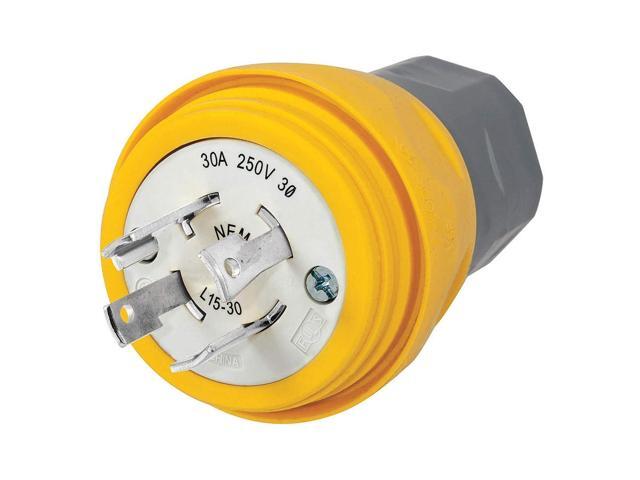HUBBELL WIRING DEVICE-KELLEMS HBL28W75 Watertight Locking Plug, L15-30P, 30 A,