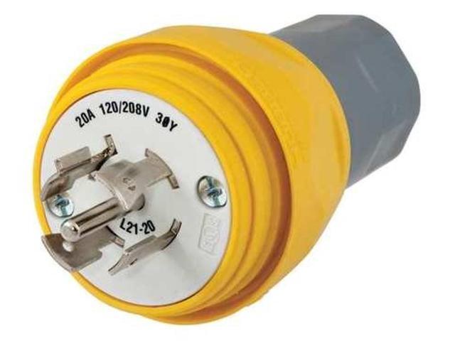 HUBBELL WIRING DEVICE-KELLEMS HBL26W81 Watertight Locking Plug, L21-20P, 20 A,