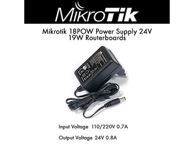 mikrotik 18pow power supply 24v 19w routerboards, 18pow-us 24 vdc, 19 watt (.8 amp) universal switching power supply with 2.1mm