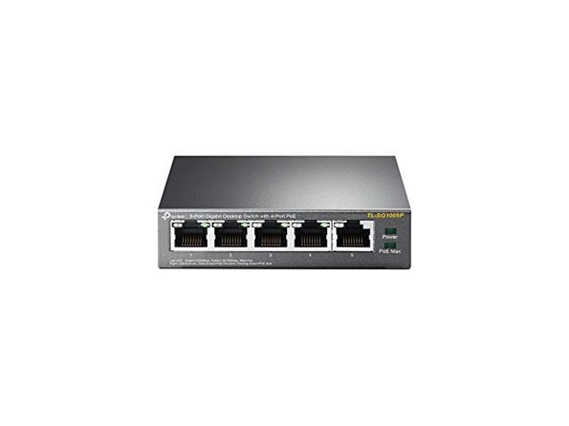 tp-link (tl-sg1005p) 5-port gigabit unmanaged desktop switch, 4 port poe, steel case
