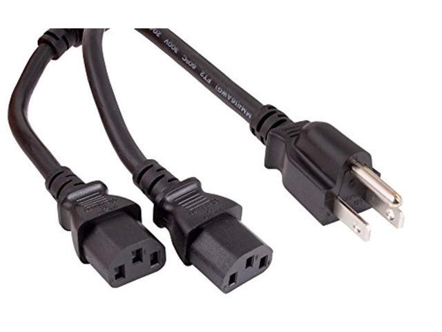 cable leader 10ft 16 awg universal power cord splitter cable (nema 5-15p to iec320 c13 x 2), black