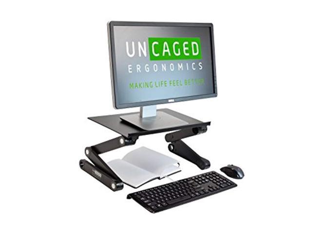 'workez monitor stand ergonomic adjustable height & angle single computer monitor riser. portable, folding, aluminum holder for