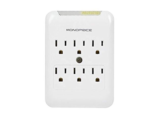 Monoprice Power & Surge - 6 Outlet Surge Protector Slim Wall Tap - White UL Rated, 540 Joules With Protected Light Indicator