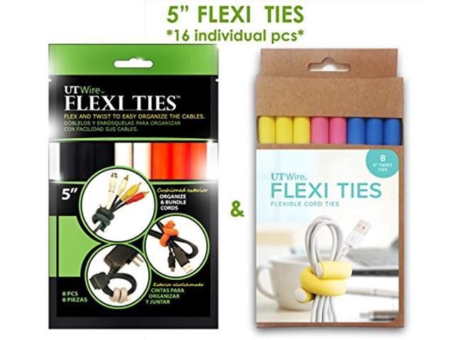 ut wire 5' flexi ties cable wrap - (orange/gray/black/yellow/pink/blue) - 16 count photo