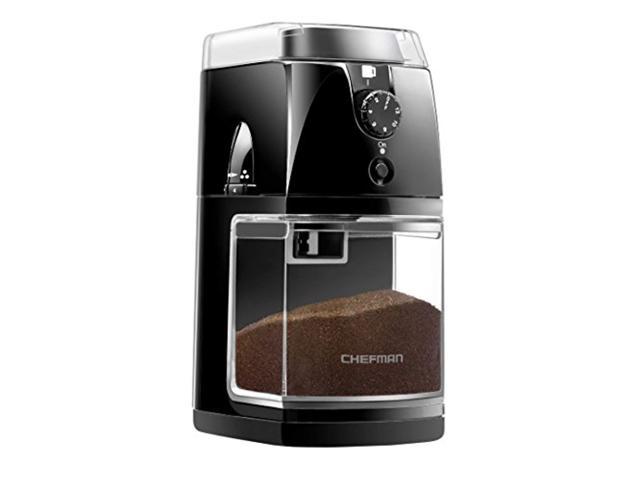 chefman coffee grinder electric burr mill freshly 8oz beans large hopper & 17 grinding options for 2-12 cups, easy one touch op