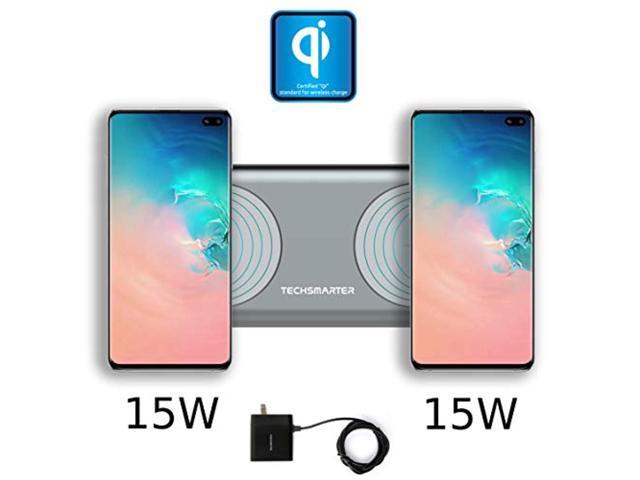 Techsmarter 15W Fast Charging Dual Wireless Charger Pad For iPhone 15, 14, 13, 12, 11, XS, XR, X Samsung Galaxy S23, S22, S21, S20, S10, AirPods,...