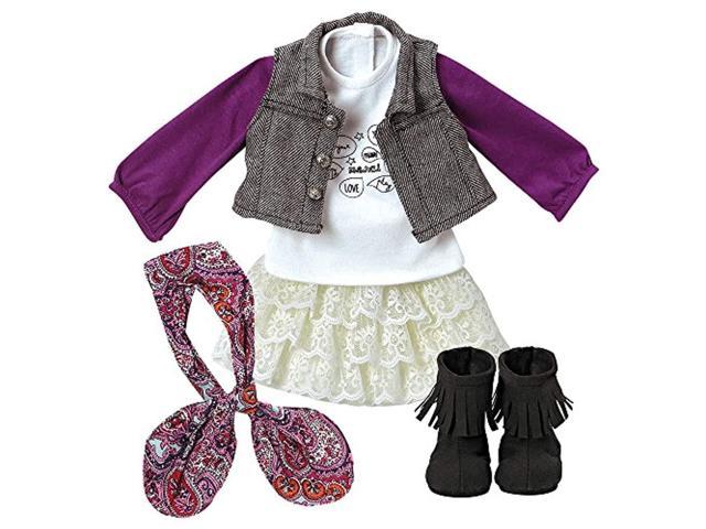 adora amazing girls 18' doll clothes - trendy twill & lace outfit with skirt, tee, vest, scarf, purse, and boots ( exclusive) (010475177114 Toys & Games Toys) photo