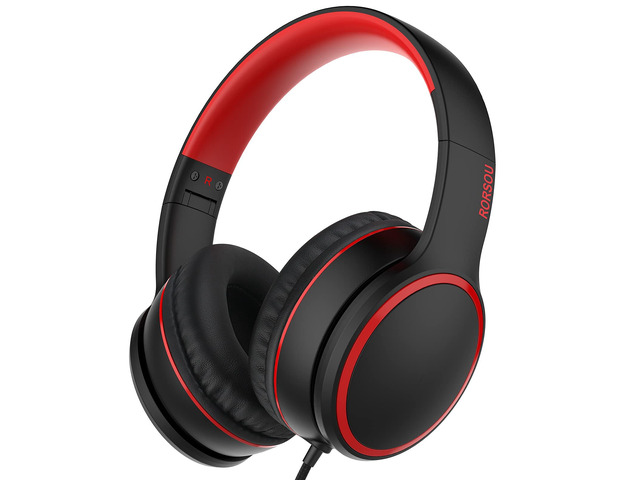 R10 Kids Headphones Over-Ear with Microphone, Lightweight Folding Stereo Bass Headset with 1.5M No-Tangle Cord, Portable Wired Headphones for...