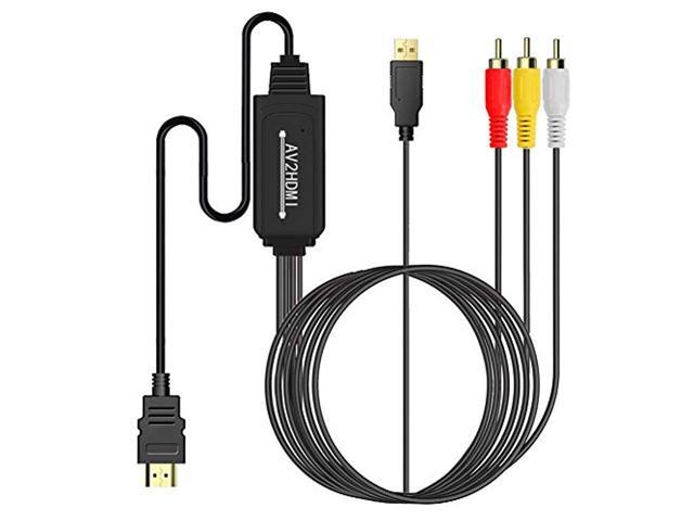 RCA to HDMI Converter Cable, 6.5ft 3RCA/AV Male to HDMI Male Connector Adapter Transmitter Cable Cord with Power Supply Cable- Convert RCA/AV...