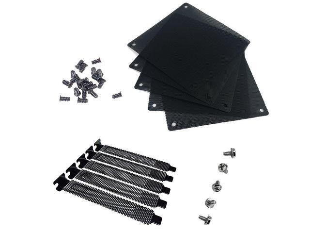 12mm PVC Computer PC Cooler Fan Filter Black Dustproof Case Cover Computer Mesh Pack of 5 + Black Hard Steel Dust Filter Blanking Plate PCI Slot...