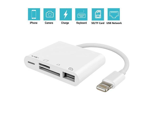 4 in 1 SD TF Card Reader Compatible iPhone iPad iPod,USB OTG Camera Connection Kit SD T-Flash Card Reader Work with Hubs Keyboards Audio/MIDI.