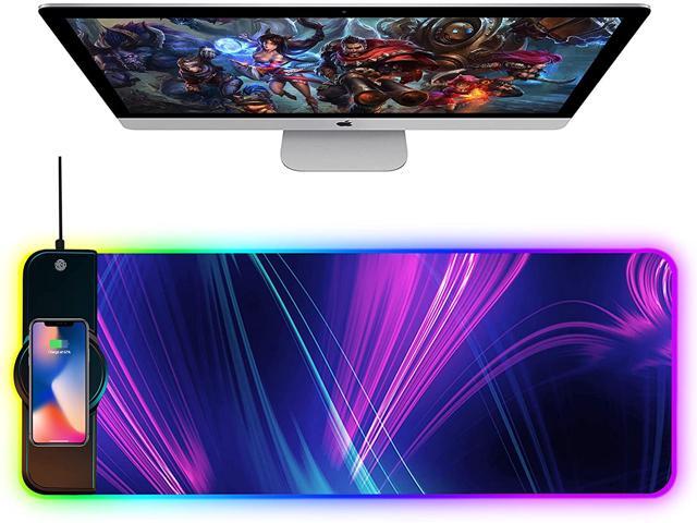Wireless Charger Mouse Pad, 10W Extended RGB Mouse Pad Non-Slip Rubber Base 10 Lighting Modes, Ultra Thick Qi Fast Charging Gaming Mousepad for...