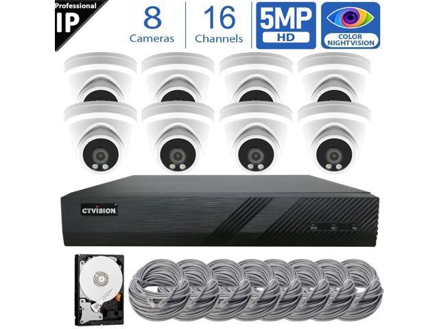 CTVISION 16 Channel 4K 8MP (3840×2160) H.265+ IP PoE NVR Security Camera System with 8 x Outdoor/Indoor 5MP Color Night Vision Security Cameras, 2TB