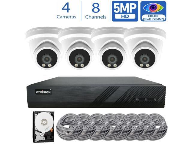 CTVISION 8 Channel 4K 8MP (3840×2160) H.265+ IP PoE NVR Security Camera System with 4 x Outdoor/Indoor 5MP Color Night Vision Security Cameras, 2TB