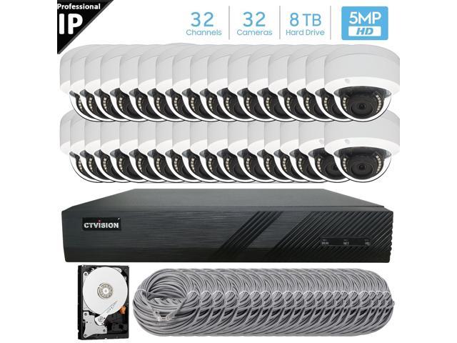 CTVISION 32 Channel 4K 8MP (3840×2160) H.265+ IP PoE NVR Security Camera System with 32 x Outdoor/Indoor 5MP Dome Security Cameras, 8TB