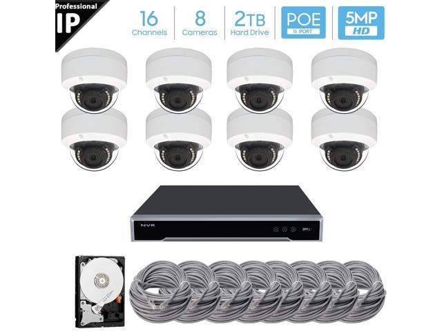 Hikvision 16 Channel 4K 8MP (3840×2160) H.265+ IP PoE NVR Security Camera System with 8 x Outdoor/Indoor 5MP Dome Security Cameras, 2TB