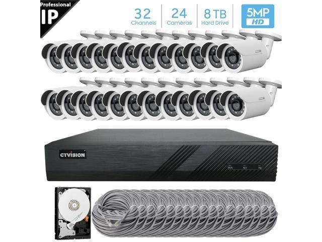CTVISION 32 Channel 4K 8MP (3840×2160) H.265+ IP PoE NVR Security Camera System with 24 x Outdoor/Indoor 5MP Bullet Security Cameras, 8TB