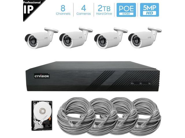 CTVISION 8 Channel 4K 8MP (3840×2160) H.265+ IP PoE NVR Security Camera System with 4 x Outdoor/Indoor 5MP Bullet Security Cameras, 2TB