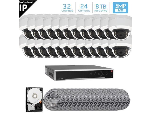 Hikvision 32 Channel 4K 8MP (3840×2160) H.265+ IP PoE NVR Security Camera System with 24 x Outdoor/Indoor 5MP Dome Security Cameras, 8TB