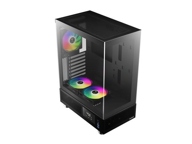 Gamdias ATLAS E1, CPU GPU temp screen, tank with mesh air flow, 3x ARGB 120mm fans, RGB 5v 3pin sync, tempered glass, ATX, MATX, ITX