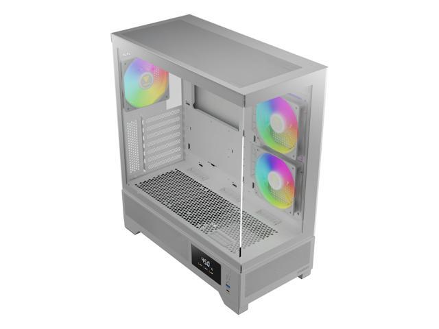Gamdias ATLAS M1 White CPU/GPU Temperature Display, ATX Tempered Glass PC Case, Built-in 3X 120mm ARGB PWM Fans, fits: GPU 410mm, and 360mm...