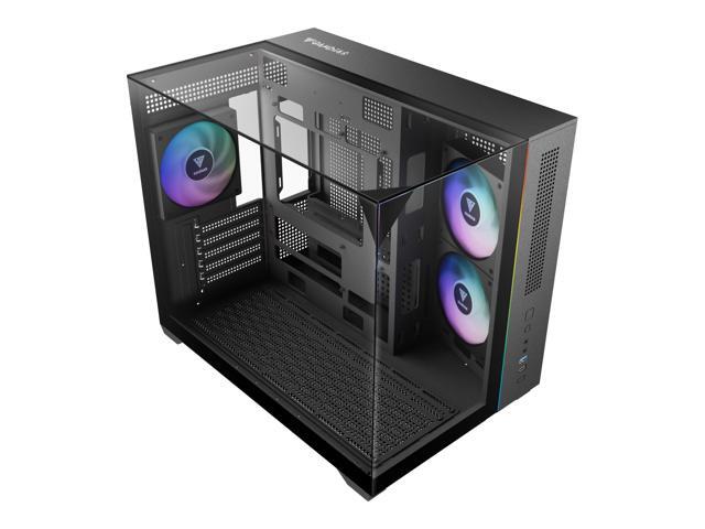 Gamdias ATLAS M3M Micro ATX Mini-ITX PC Case, 3-Side Tempered Glass, 3 ARGB Fans, Angled GPU Airflow, 400mm GPU