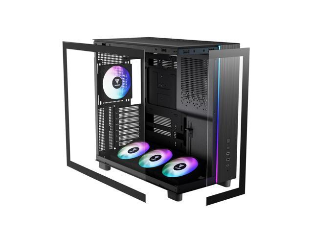 Gamdias ATLAS M4 pc case ATX 4x120mm PWM ARGB fans, Adjustable Angle Fan Mount, Chimney Airflow, Anti-Sag GPU Bracket, Front-Mounted PSU Design